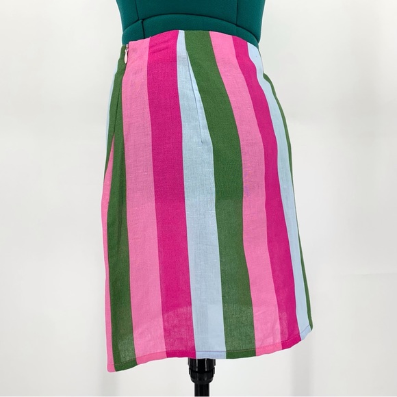 Zara NWOT Pink, Green, and Blue Striped Linen Blend Mini Skirt, Small - Picture 6 of 15